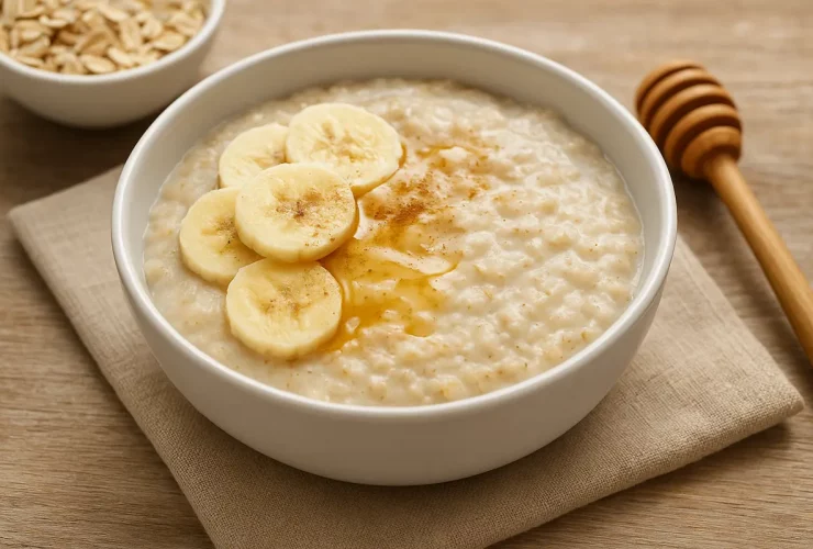Mingau de aveia cremoso com banana e mel