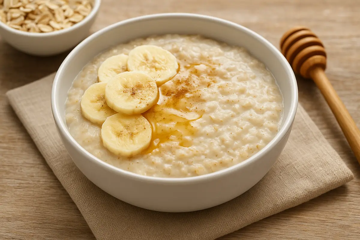 Mingau de aveia cremoso com banana e mel