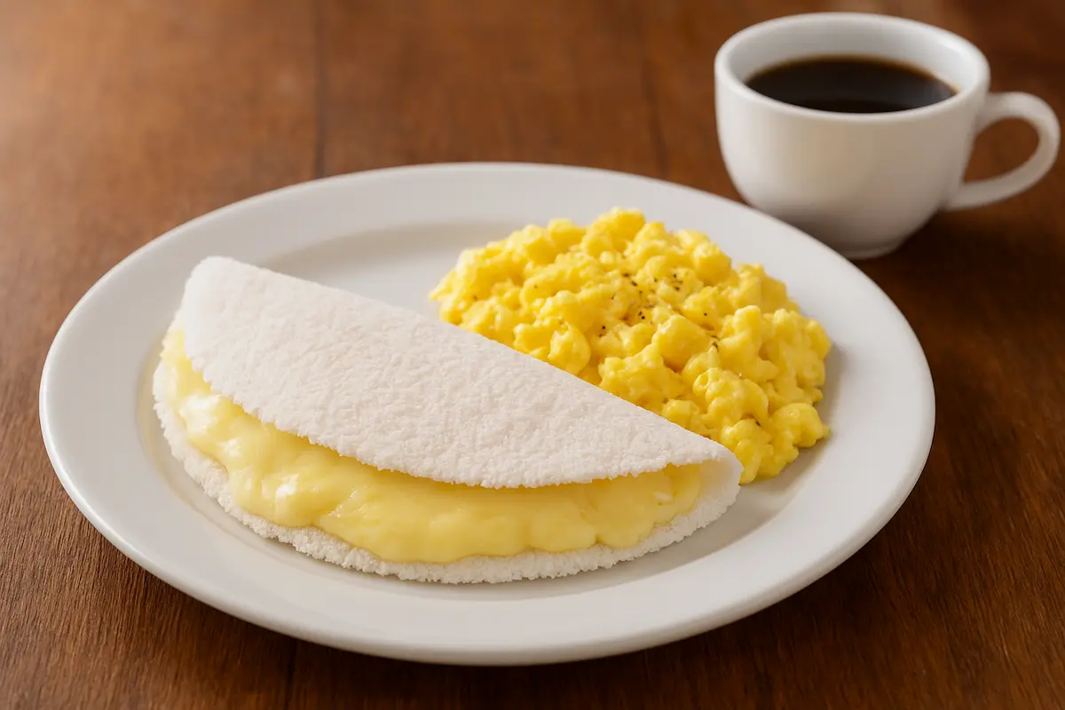 Tapioca Recheada de Queijo com Ovo Mexido