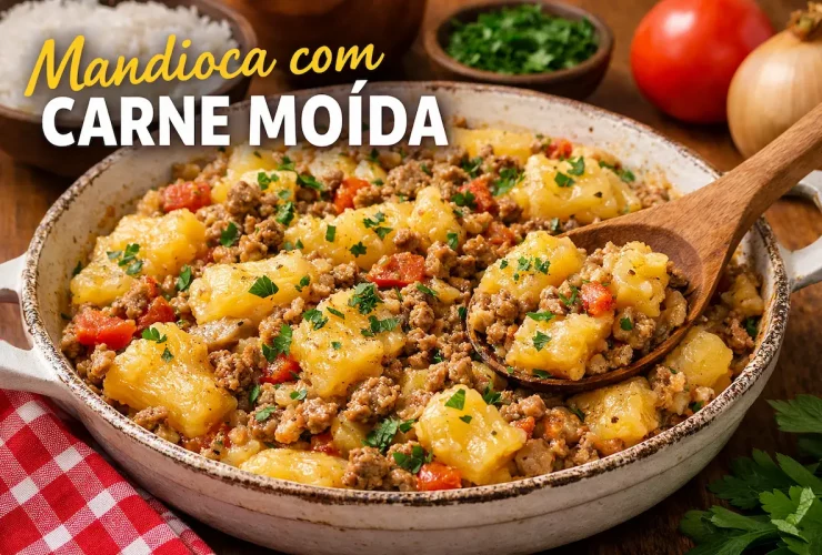 Mandioca com carne moída fácil