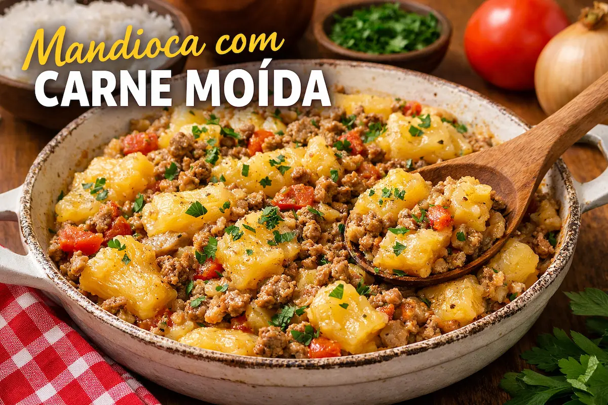 Mandioca com carne moída fácil