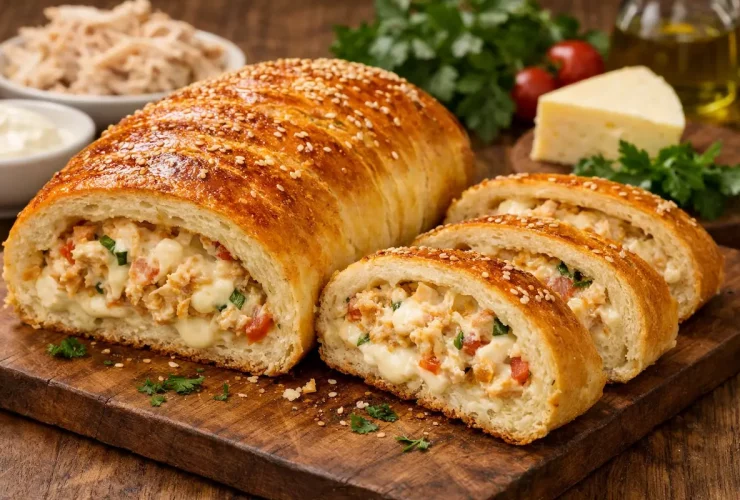 Pão recheado de frango com requeijão