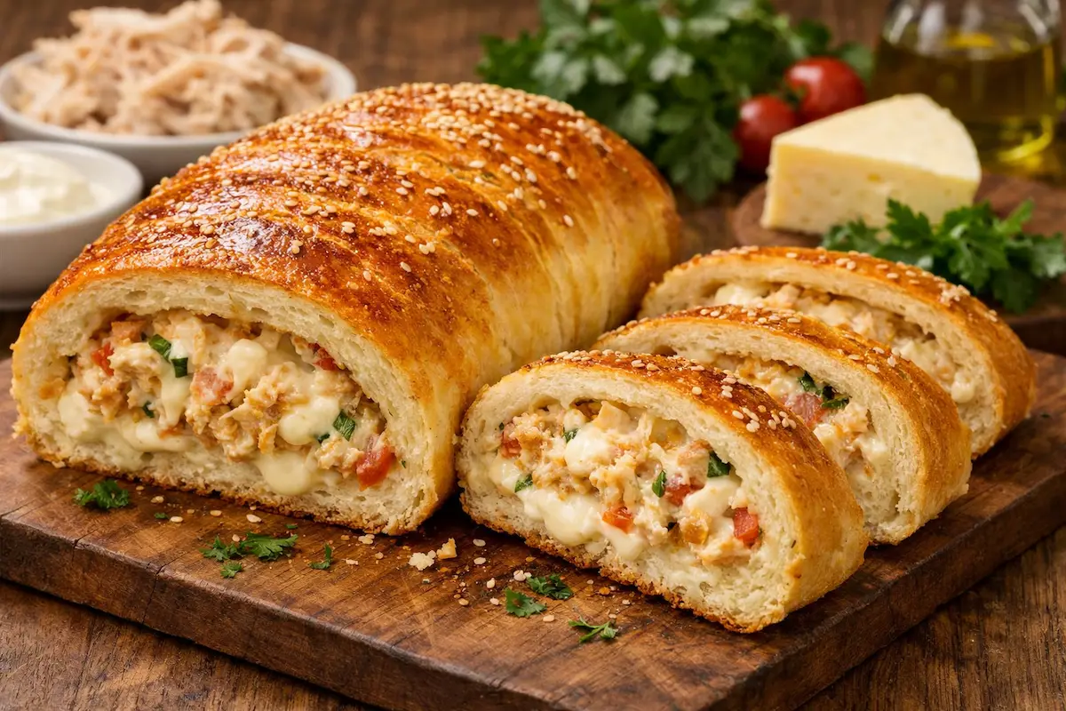 Pão recheado de frango com requeijão
