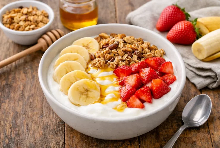 Café da manhã saudável com iogurte natural