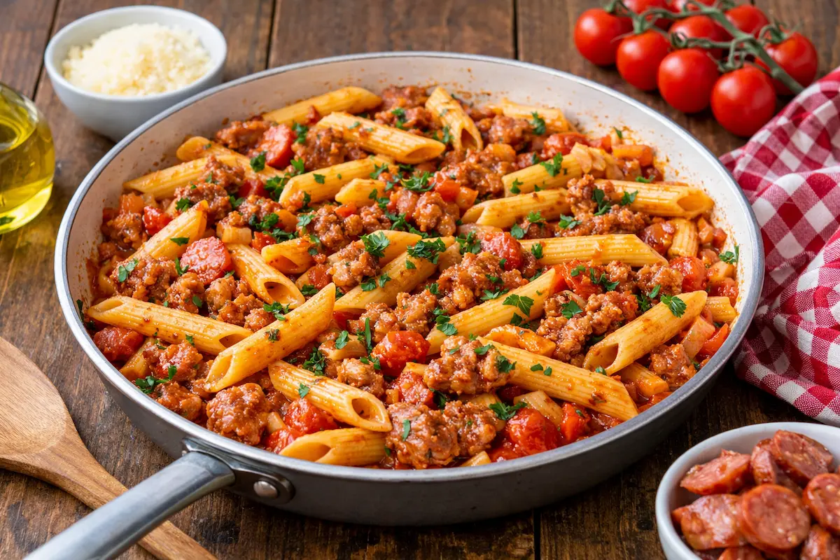 Macarrão com linguiça simples