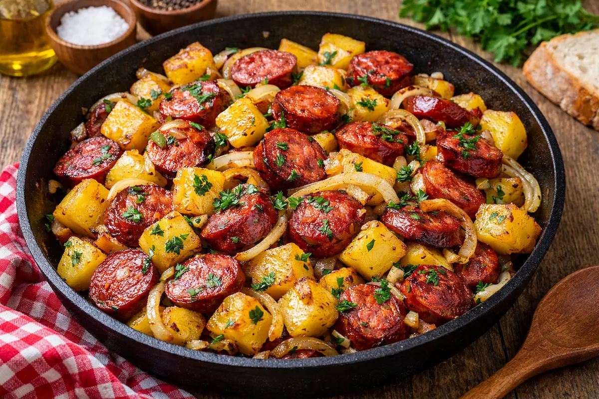 Aprenda a fazer linguiça calabresa com batata dourada