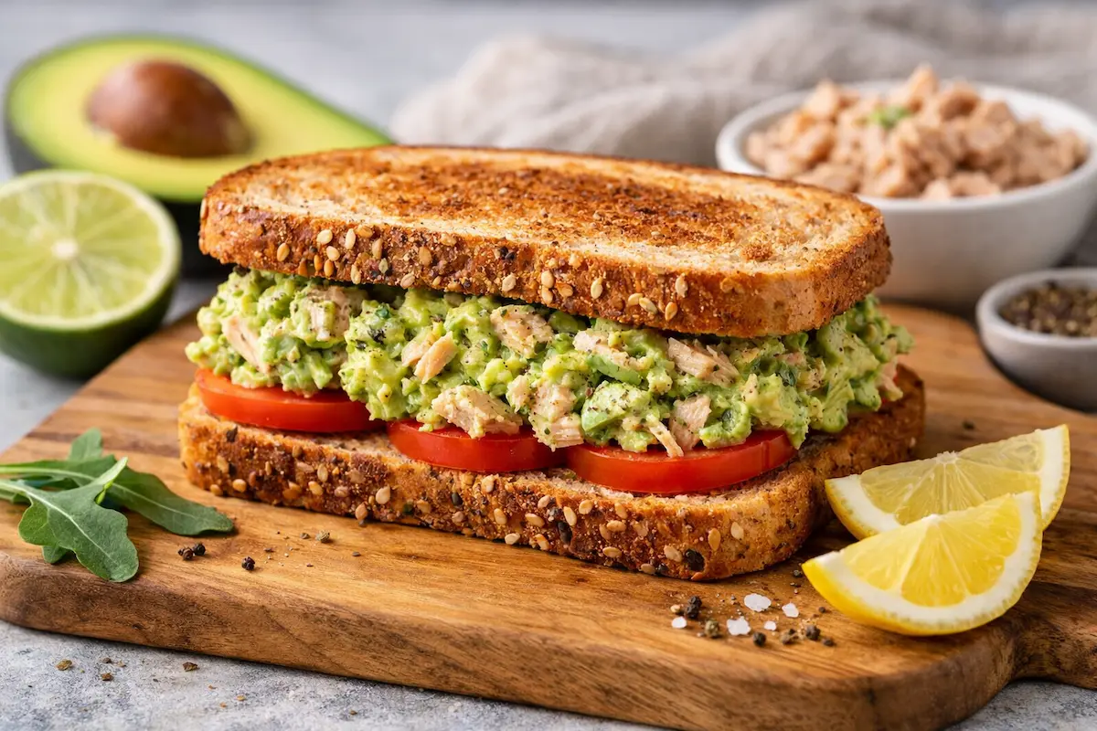Sanduíche de atum e abacate fácil e saudável