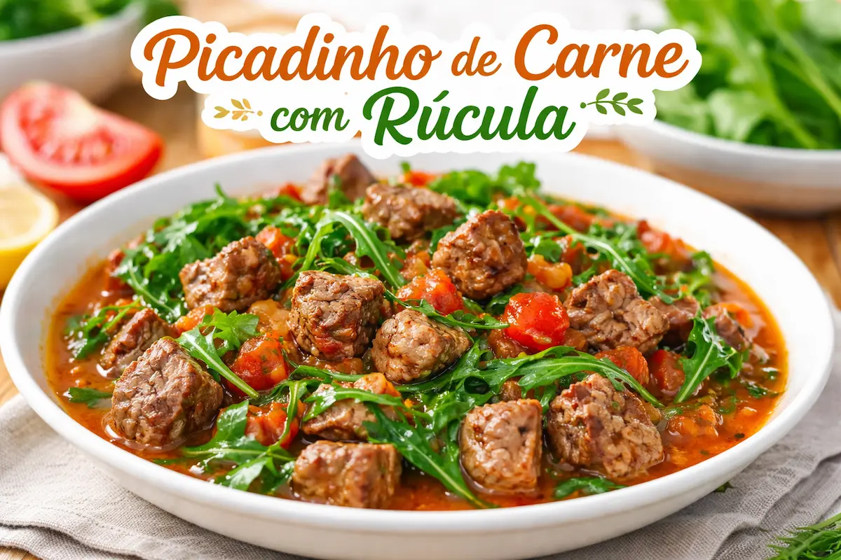 Picadinho de carne com rúcula