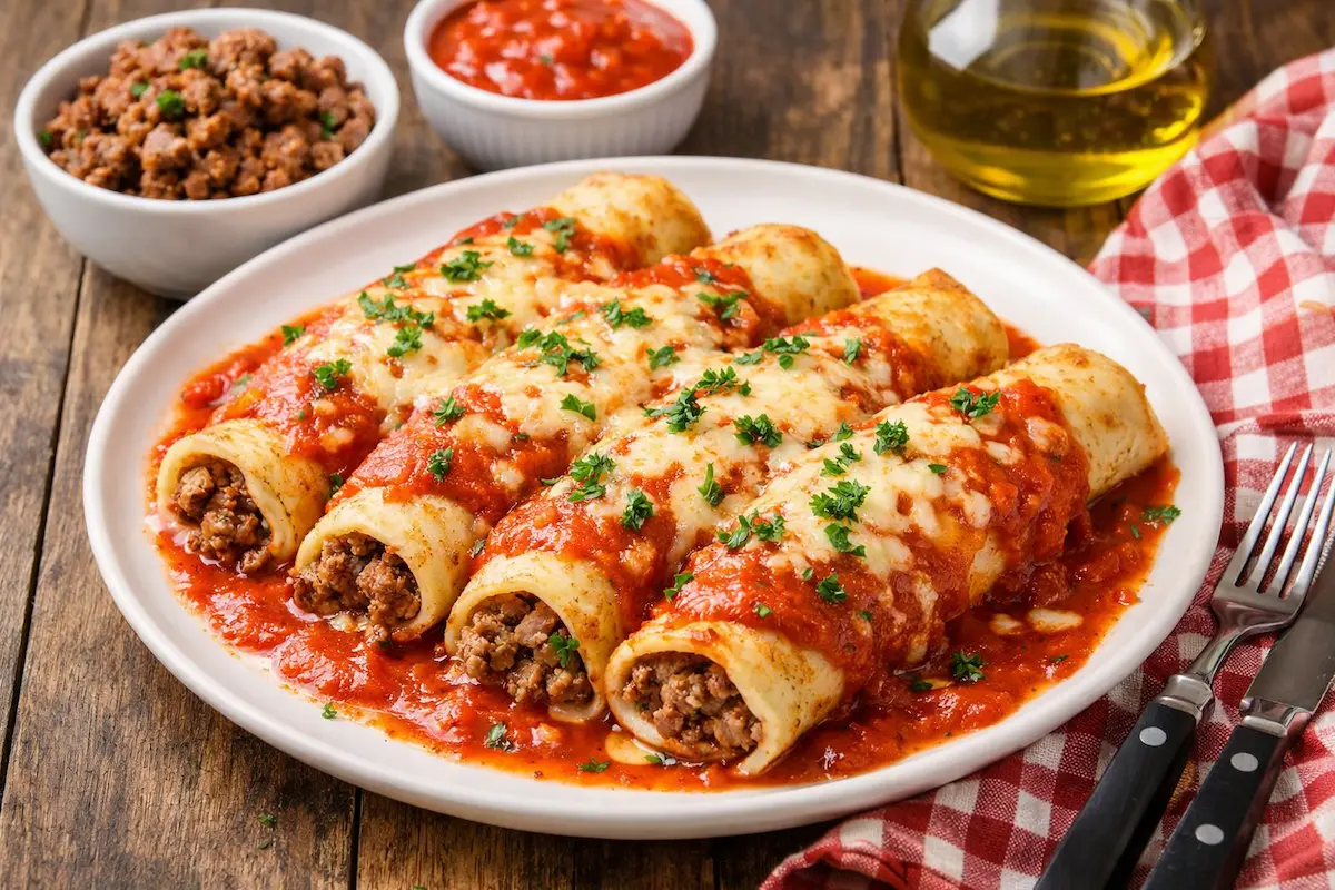 Panquecas de carne moída com molho de tomate