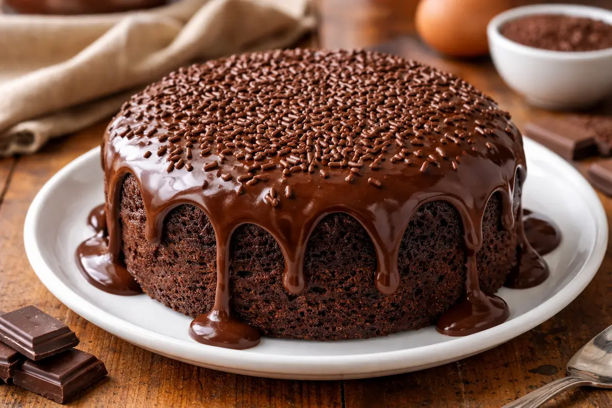 Bolo de chocolate pequeno, fofinho e fácil de fazer