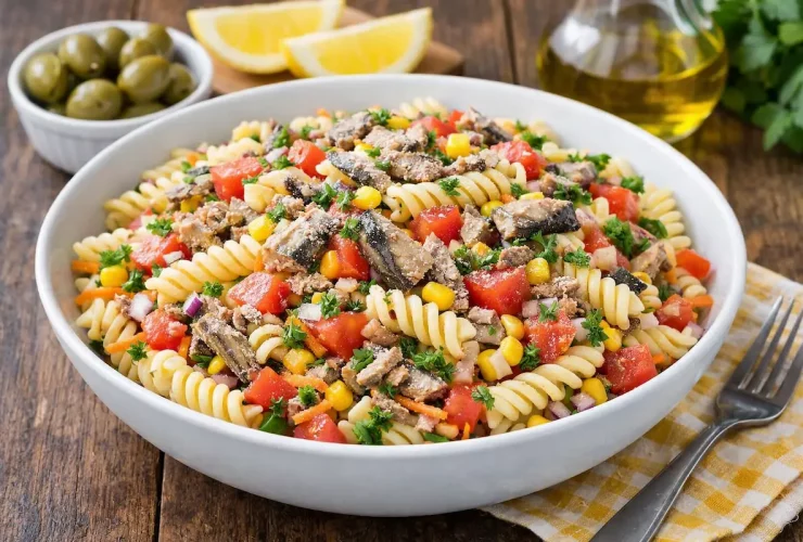 Salada de macarrão com sardinha simples