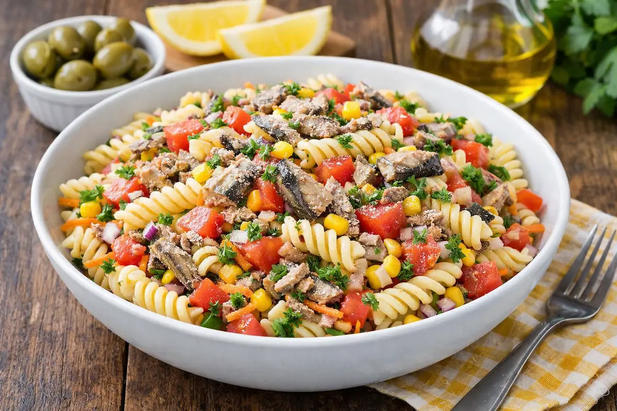 Salada de macarrão com sardinha simples