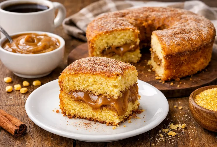 Bolo de fubá com doce de leite