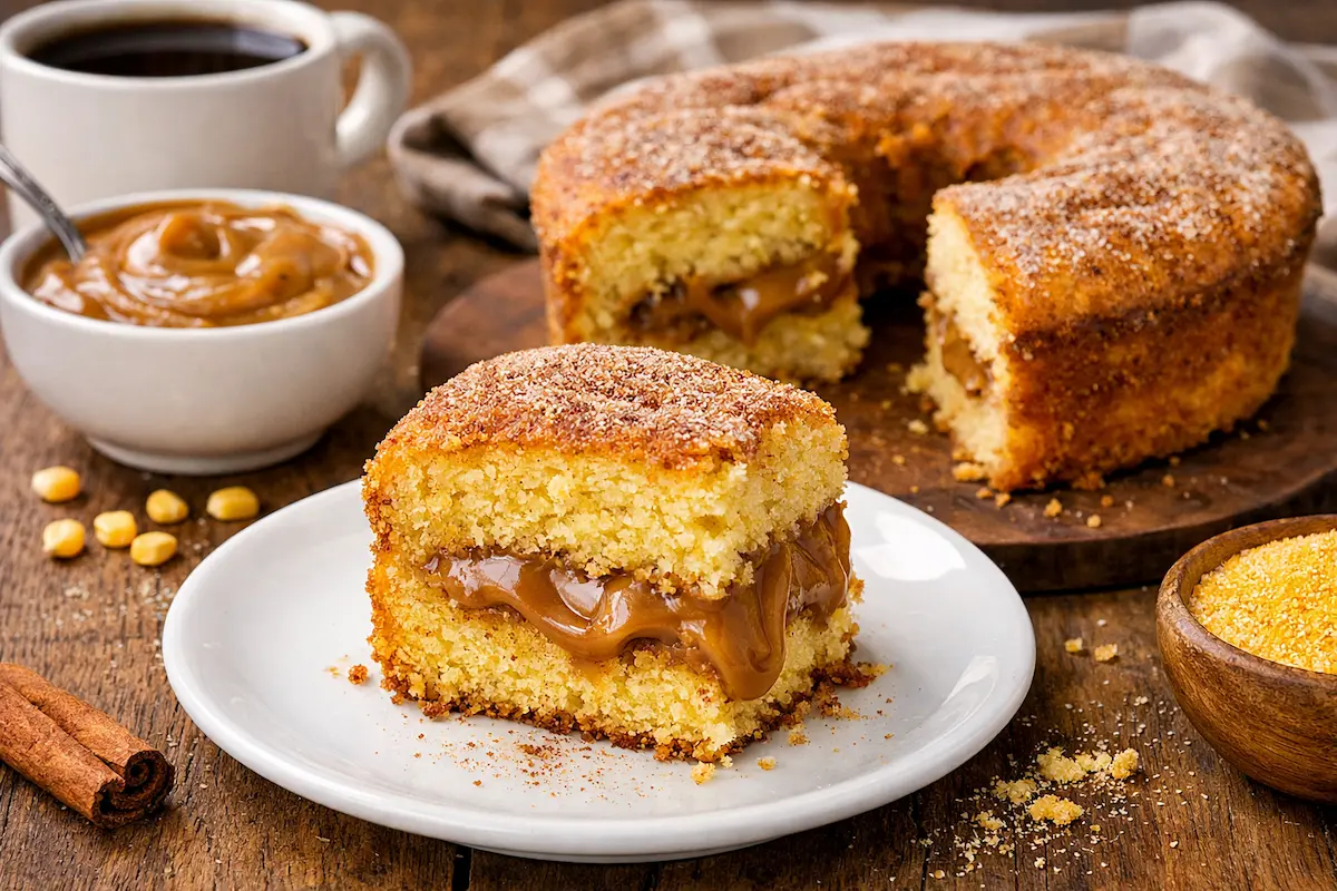 Bolo de fubá com doce de leite