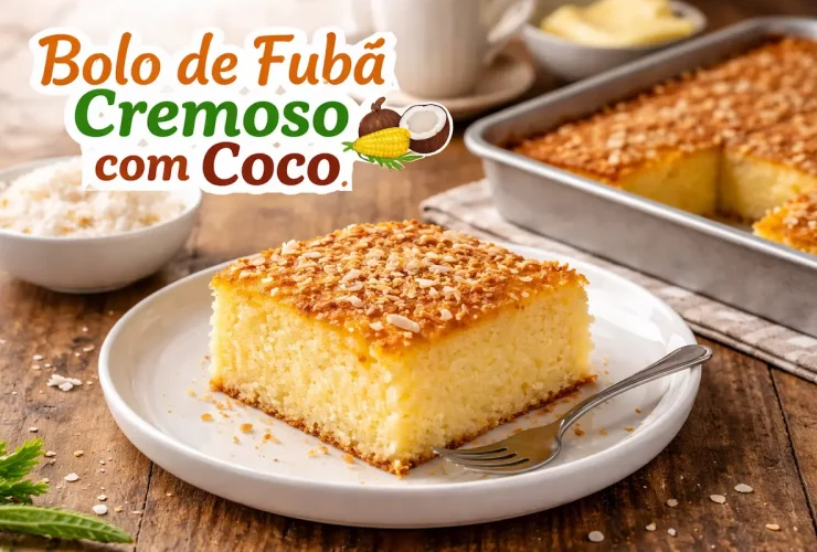 Bolo de Fubá Cremoso com Coco