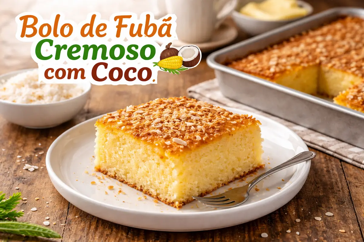 Bolo de Fubá Cremoso com Coco