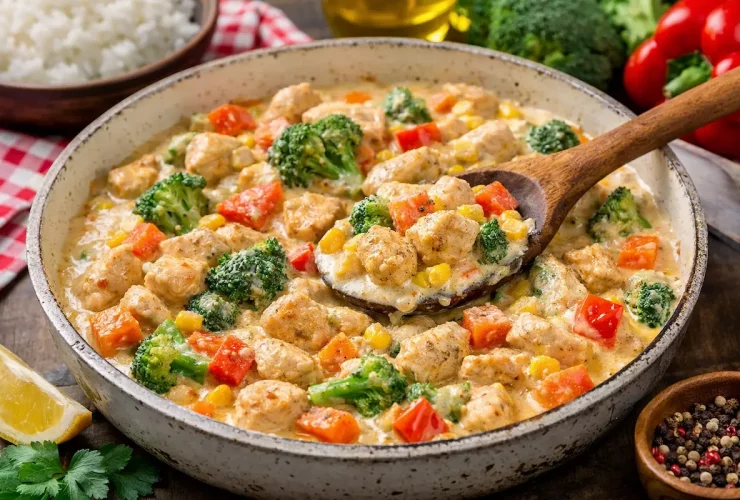 Frango cremoso com legumes