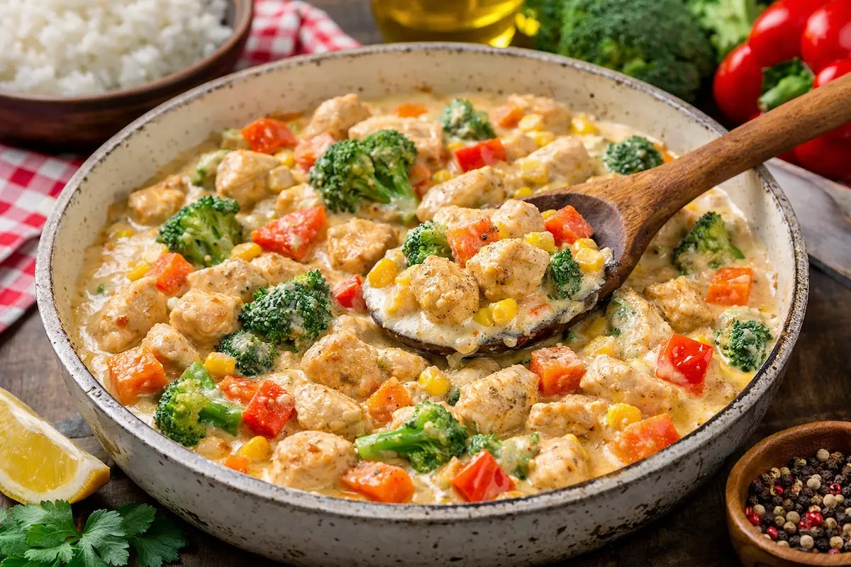 Frango cremoso com legumes