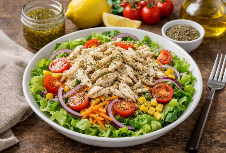 Salada completa de frango com molho de orégano