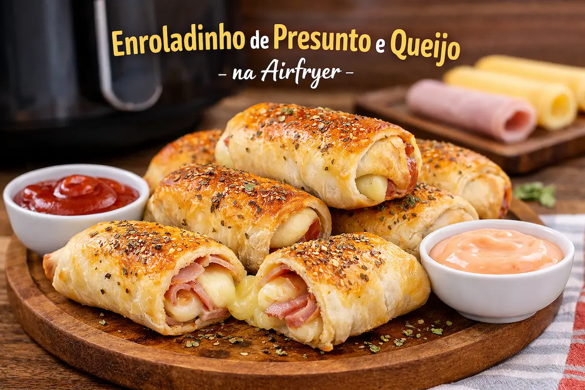 Enroladinho de presunto e queijo na Airfryer