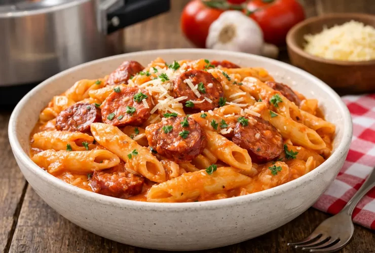 Macarrão com calabresa na panela de pressão