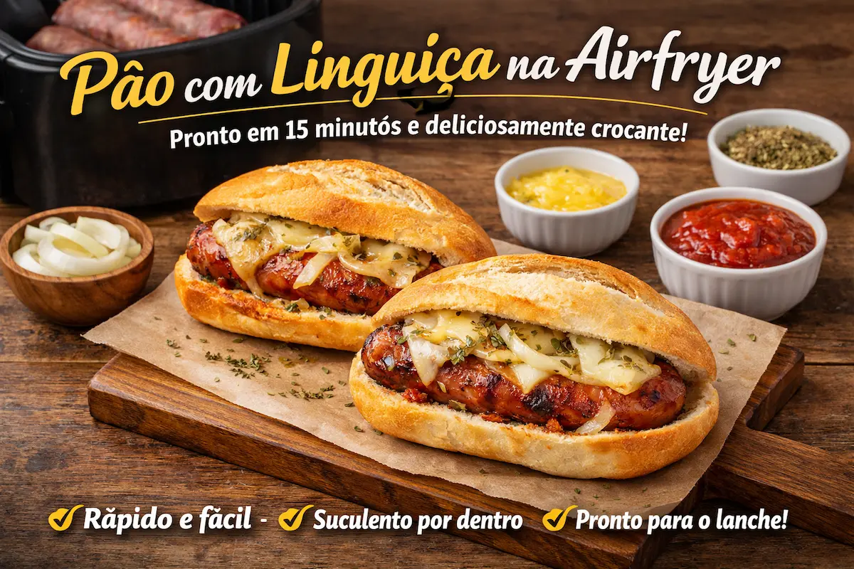 O pão com linguiça na airfryer que fica pronto em 15 minutos