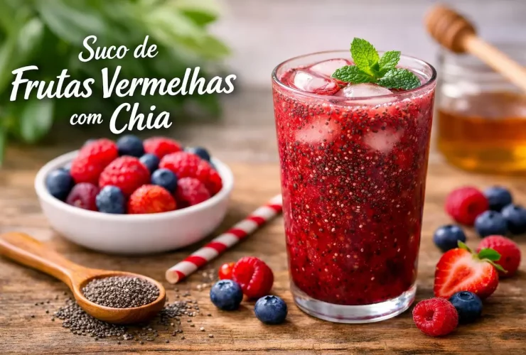 Suco de frutas vermelhas com chia saudável