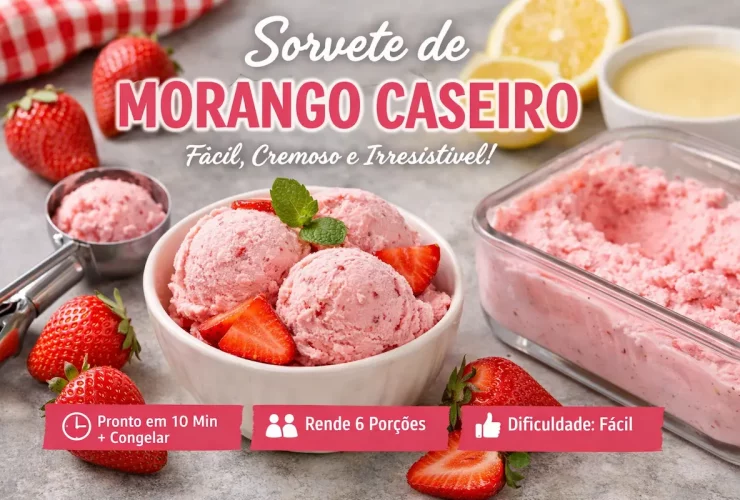 Sorvete de morango caseiro