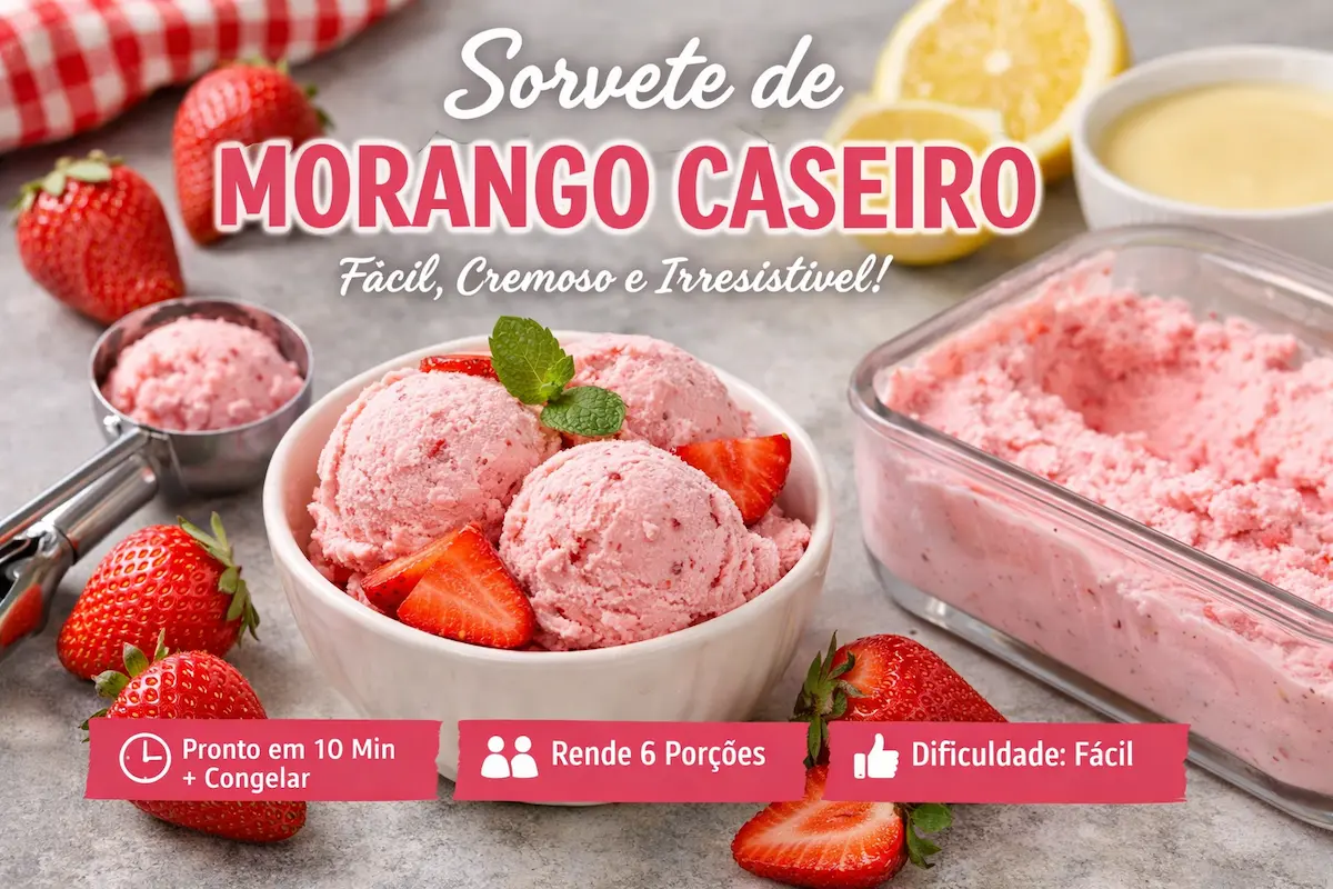 Sorvete de morango caseiro