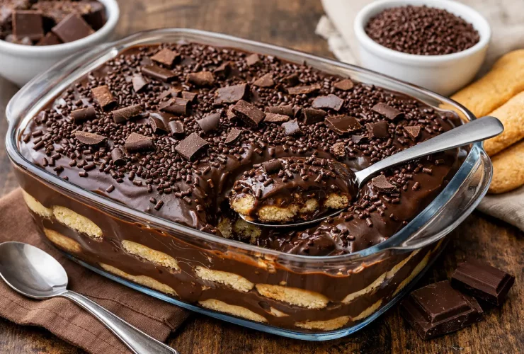 Pavê de brigadeiro cremoso com chocolate meio amargo