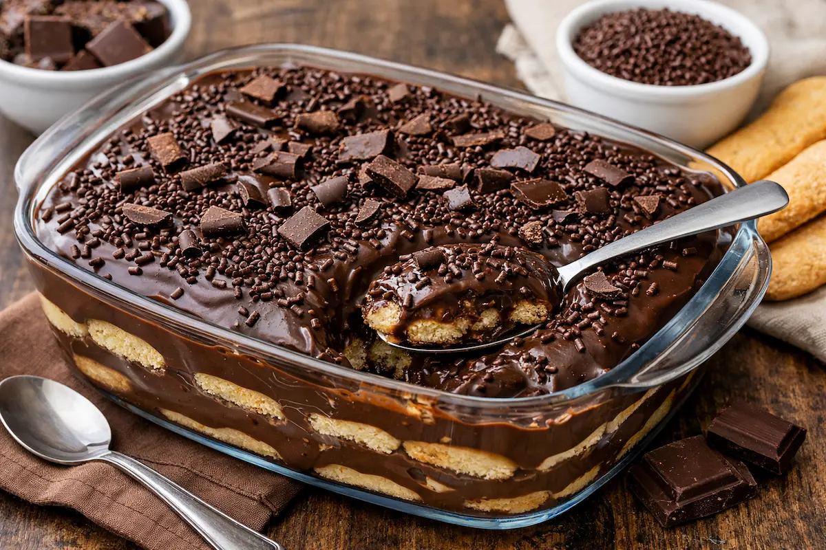 Pavê de brigadeiro cremoso com chocolate meio amargo