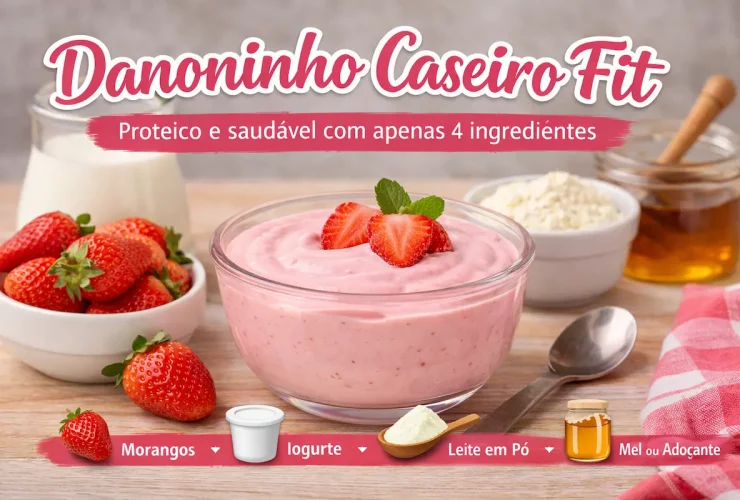 Danoninho caseiro fit com apenas 4 ingredientes