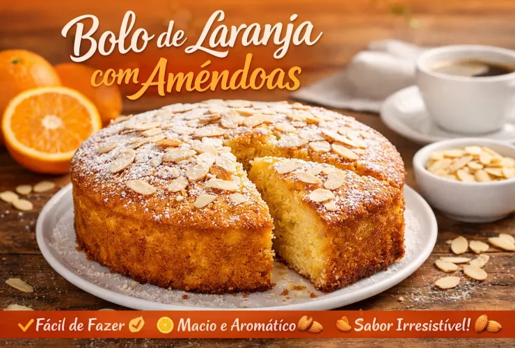 Bolo de Laranja com Amêndoas Fácil e Fofinho