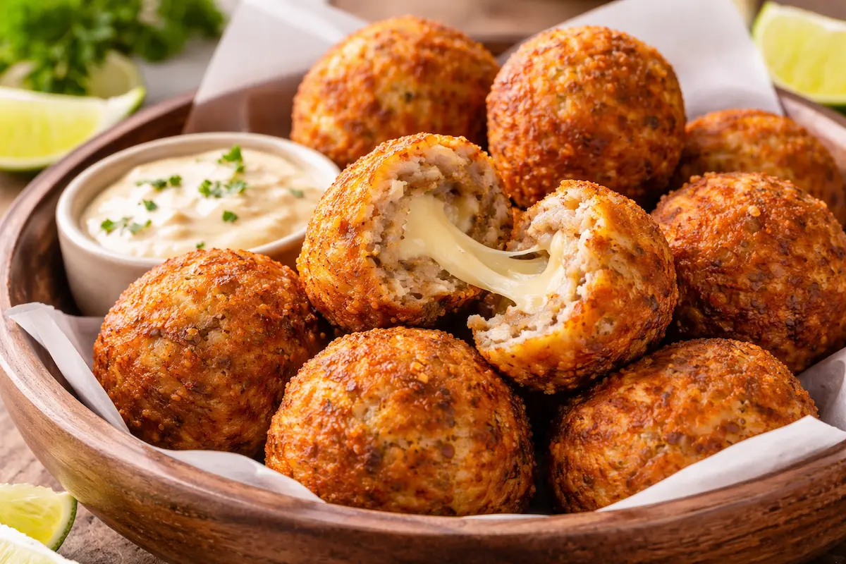 Bolinho de Linguiça com Queijo Crocante