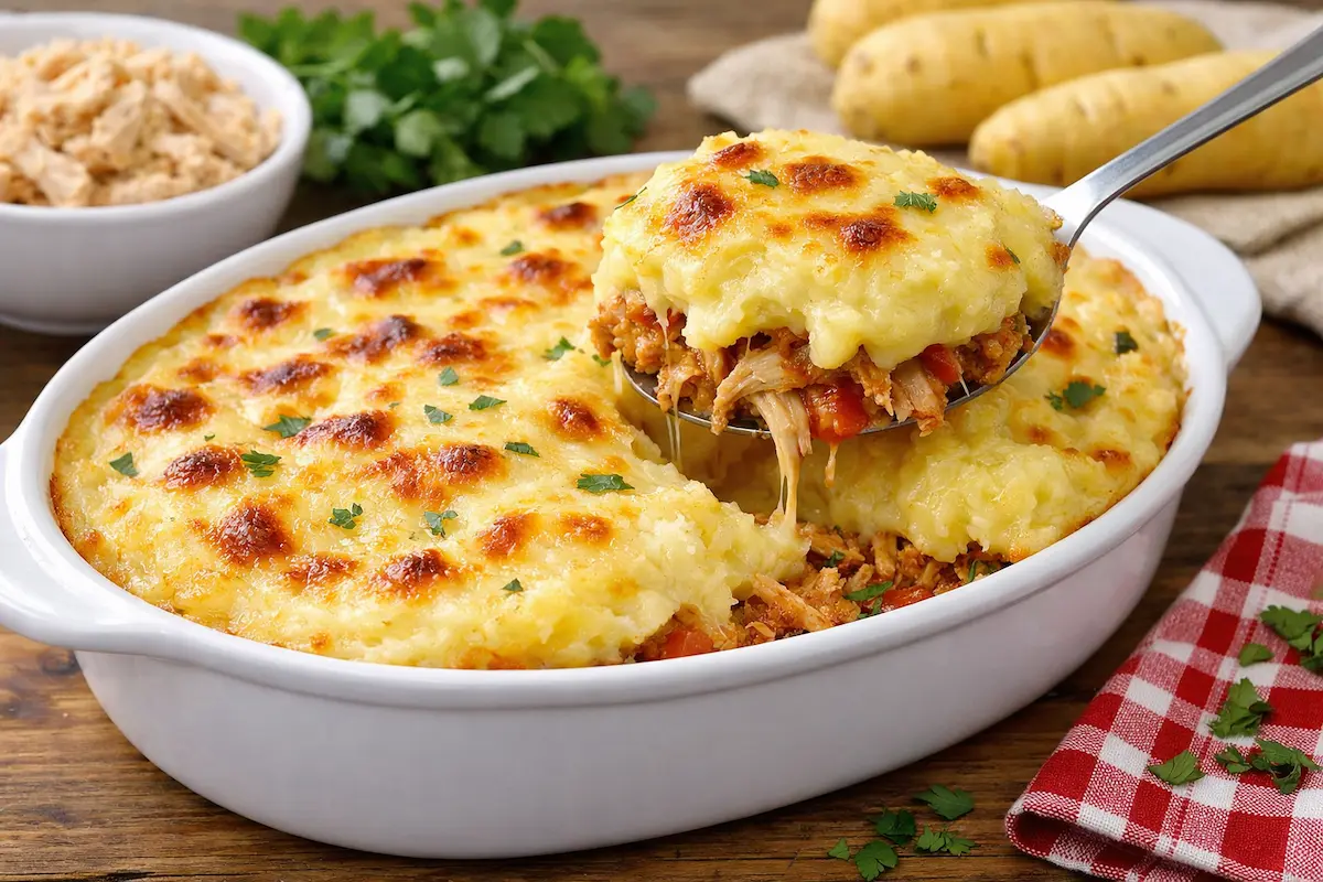 Escondidinho de Frango com Mandioquinha Cremoso
