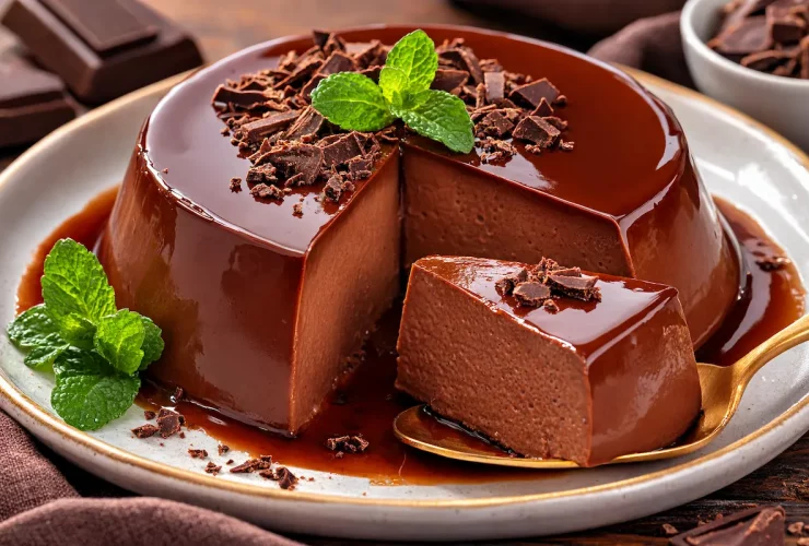Flan de chocolate cremoso e fácil de preparar