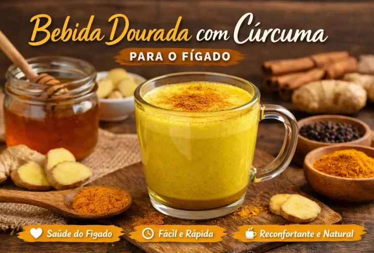 Bebida dourada com cúrcuma para o fígado