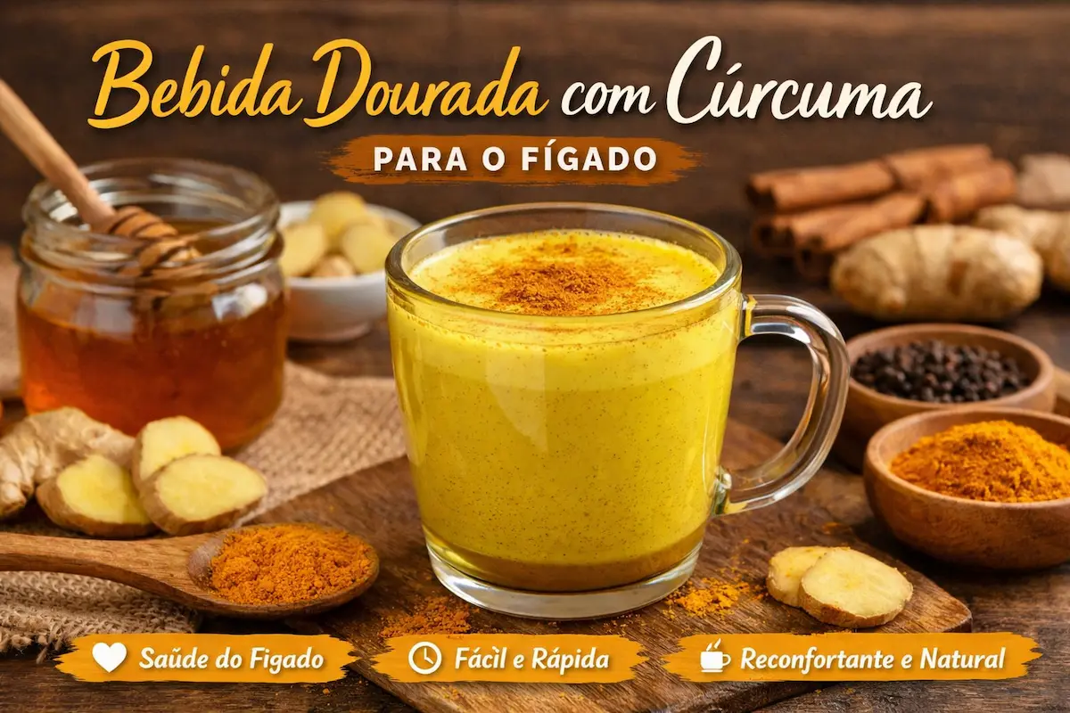 Bebida dourada com cúrcuma para o fígado