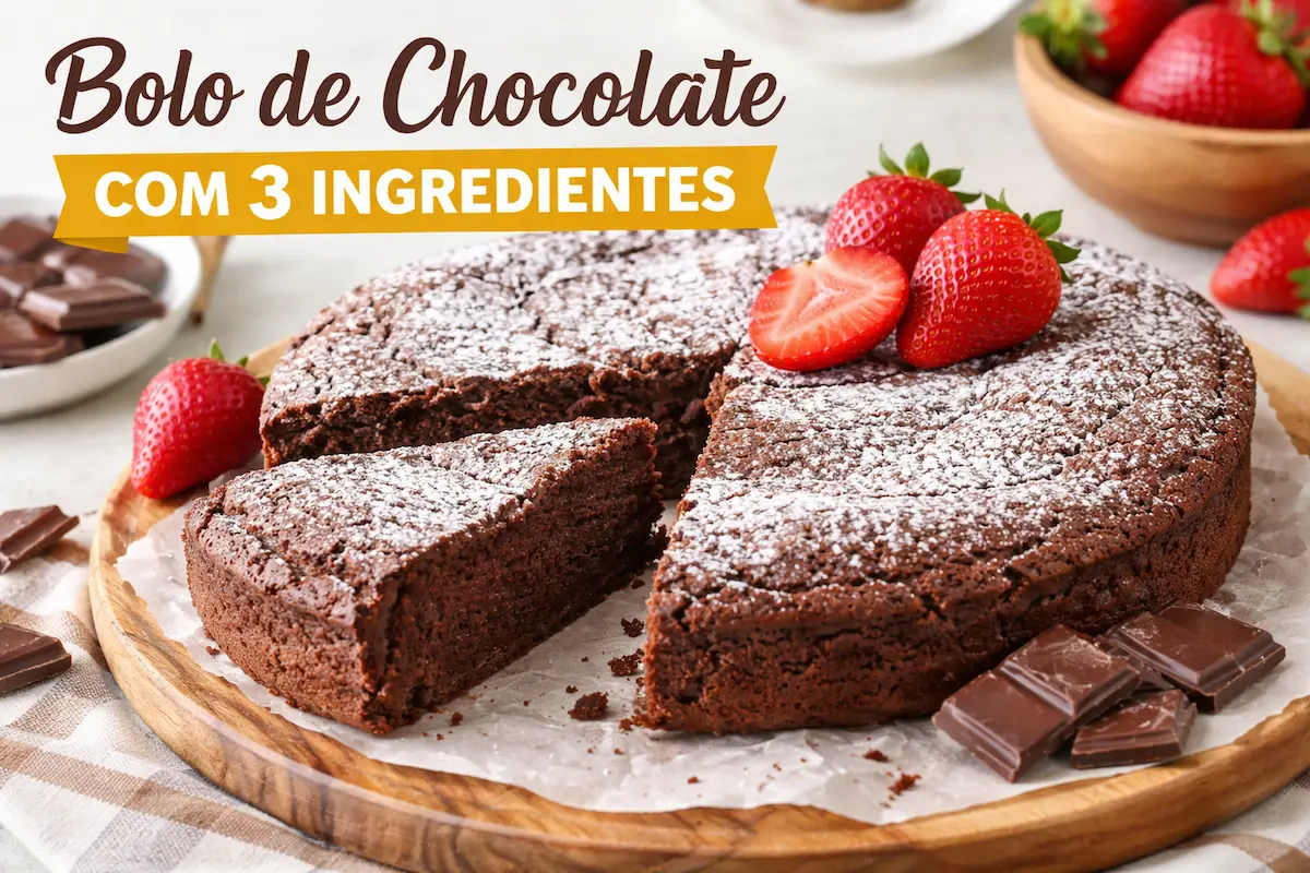 Bolo de Chocolate com 3 Ingredientes Fácil