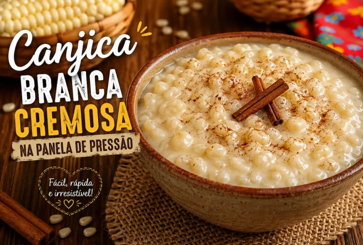Canjica branca cremosa feita na panela de pressão