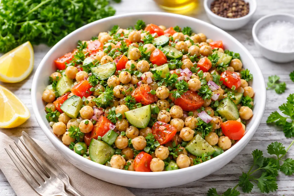 Salada de Grão-de-Bico Fácil e Saudável