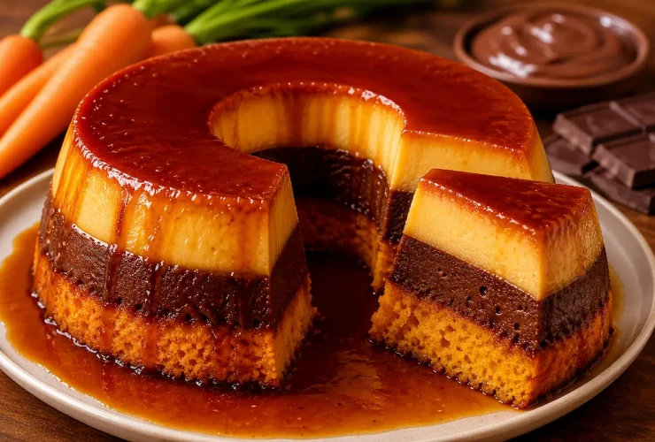 Bolo pudim de cenoura com chocolate