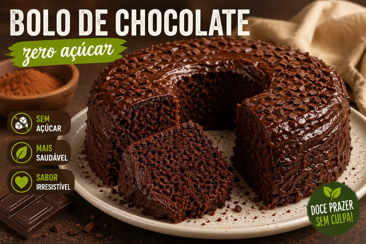 Bolo de chocolate zero açúcar fofinho