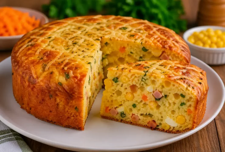 Bolo salgado úmido, macio e fácil de fazer
