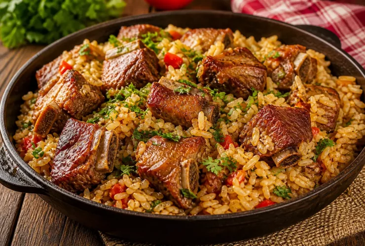Arroz com costelinha de porco suculento