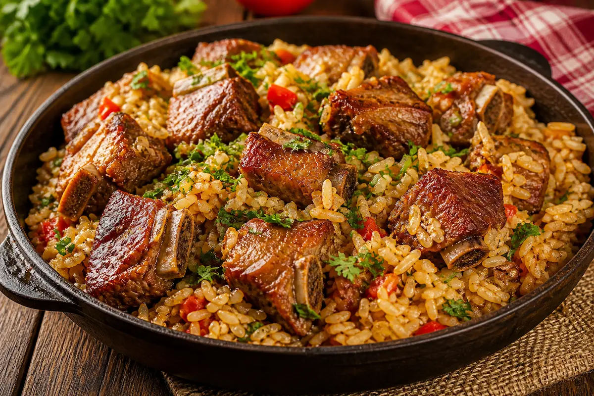 Arroz com costelinha de porco suculento