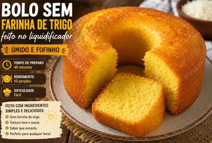 Bolo sem farinha de trigo feito no liquidificador