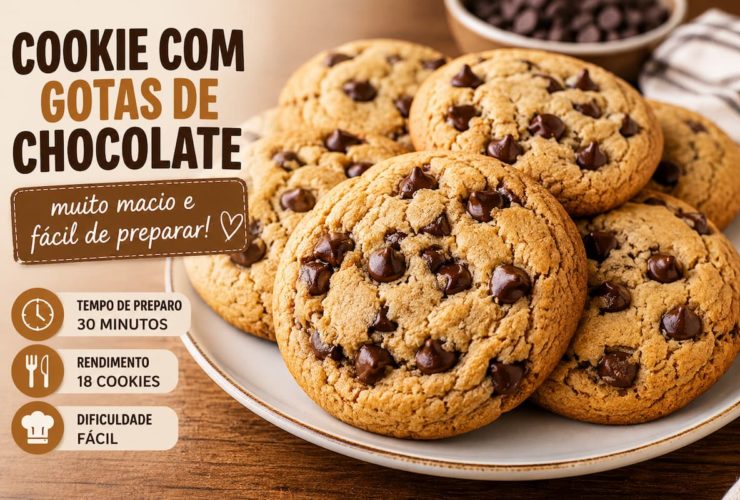 Aprenda a fazer cookie com gotas de chocolate muito macio