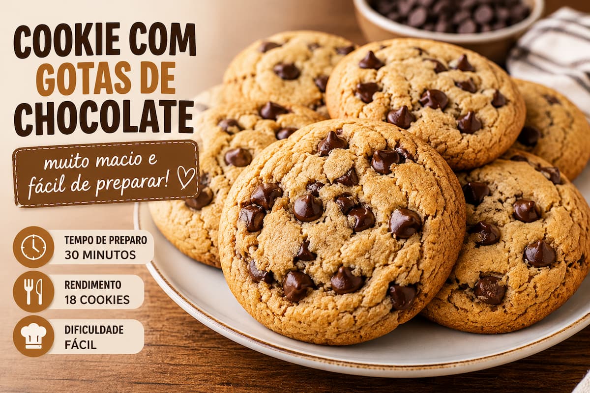 Aprenda a fazer cookie com gotas de chocolate muito macio