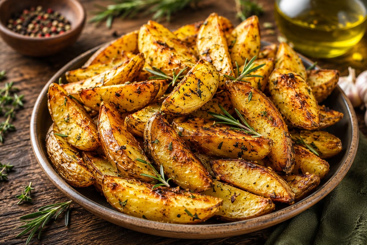 Aprenda a fazer batata rústica assada no forno com ervas e azeite